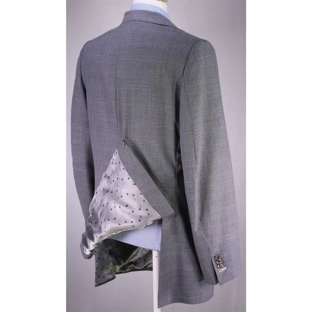 Tom James Custom Tailored Gray Knit Woven Silk 2 Button Blazer Sportcoat 42L